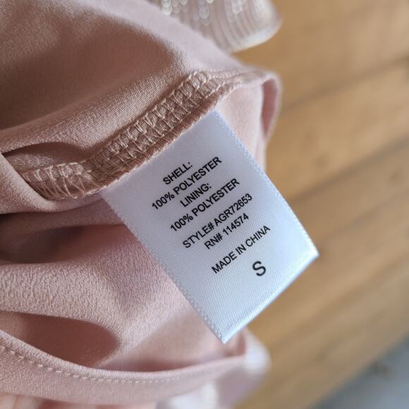 Anthropologie Estelle Dress Blush Pink Tiered Bridesmaid Pastel Metallic NWT S - Picture 7 of 7